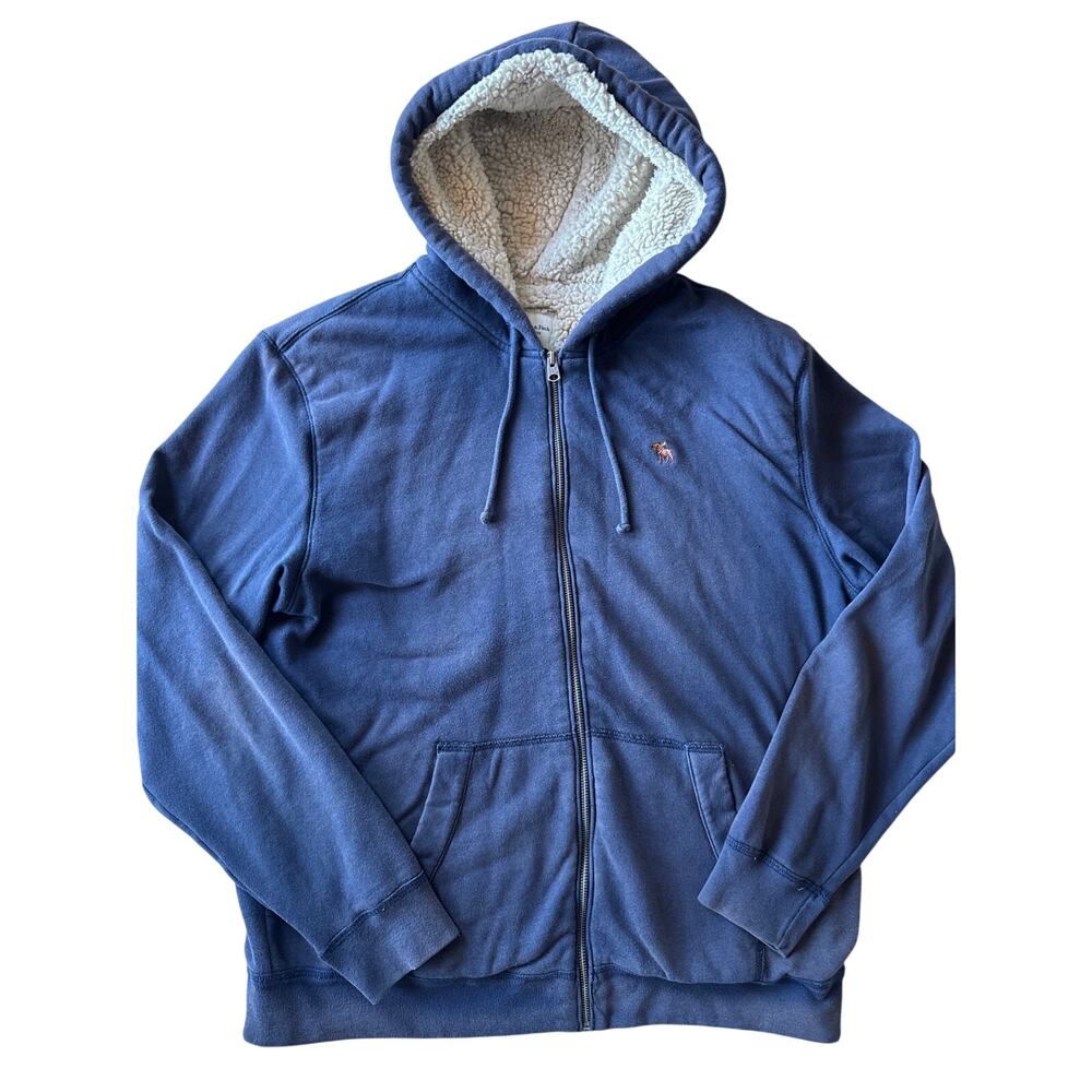 Y2K Style Abercrombie & Fitch Mens L Navy Sherpa Lined Full Zip Hoodie